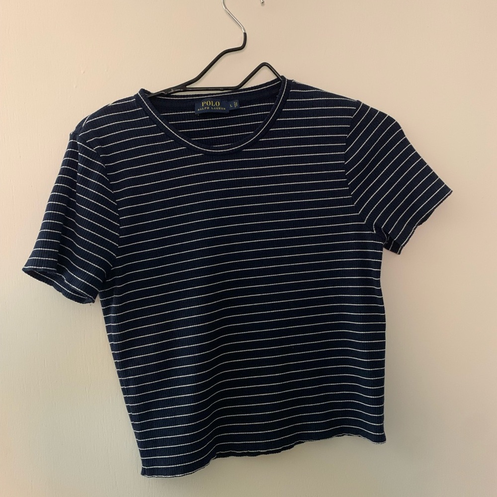 navy & white ribbed crop